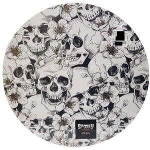 Set of 4 Hard Placemats w/Cork Back (15" Dia.) HALLOWEEN SKULLS, Spooky Hollow